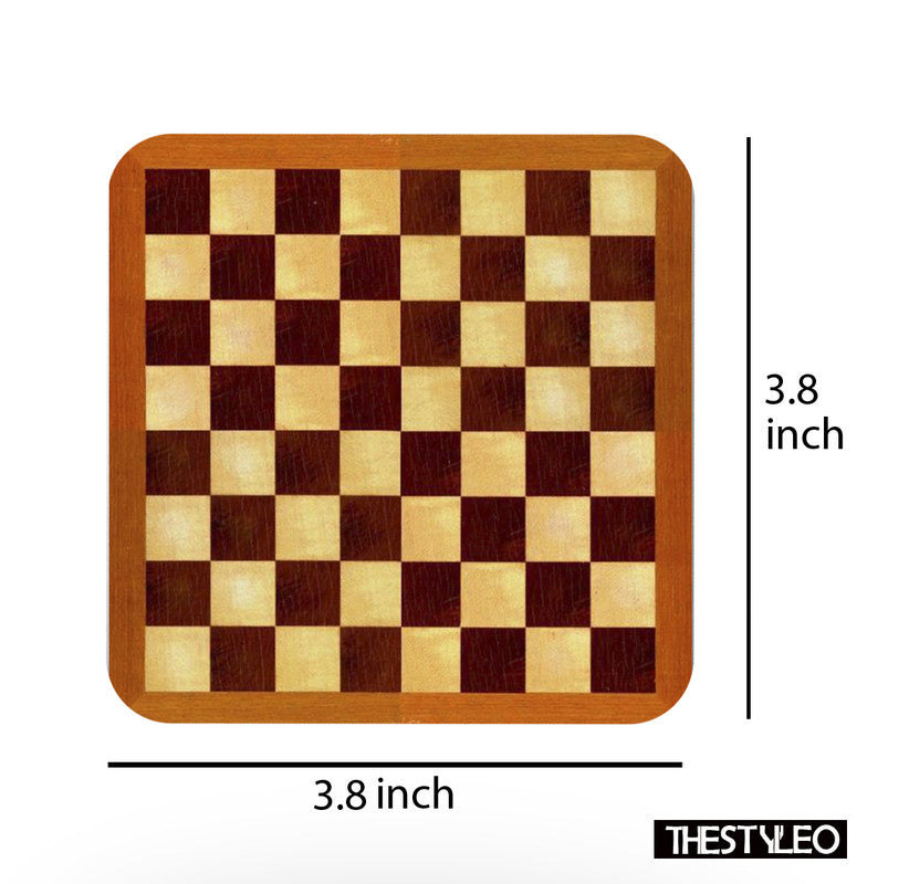 Chess Board Printed Mdf Wooden Printed Square Coasters For Home And Kitchen | Dining Table Decor (Set Of 6 Pieces) Chess Board