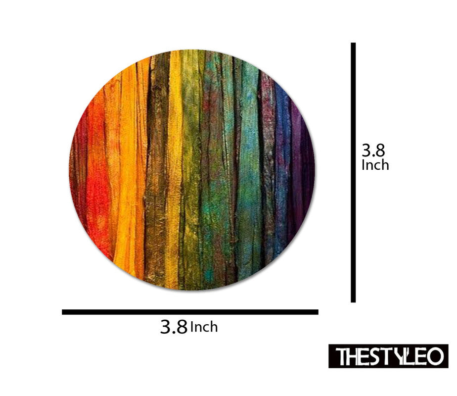 Rainbow Pattern Designer Printed Round Tea Coasters (MDF Wooden, Set Of 6 Pieces) Rainbow Pattern