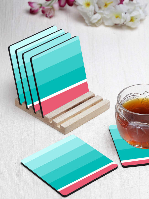 Ramgreen Pattern Designer Printed Square Tea Coasters With Stand (MDF Wooden, Set Of 6 Pieces Coaster And 1 Stand)