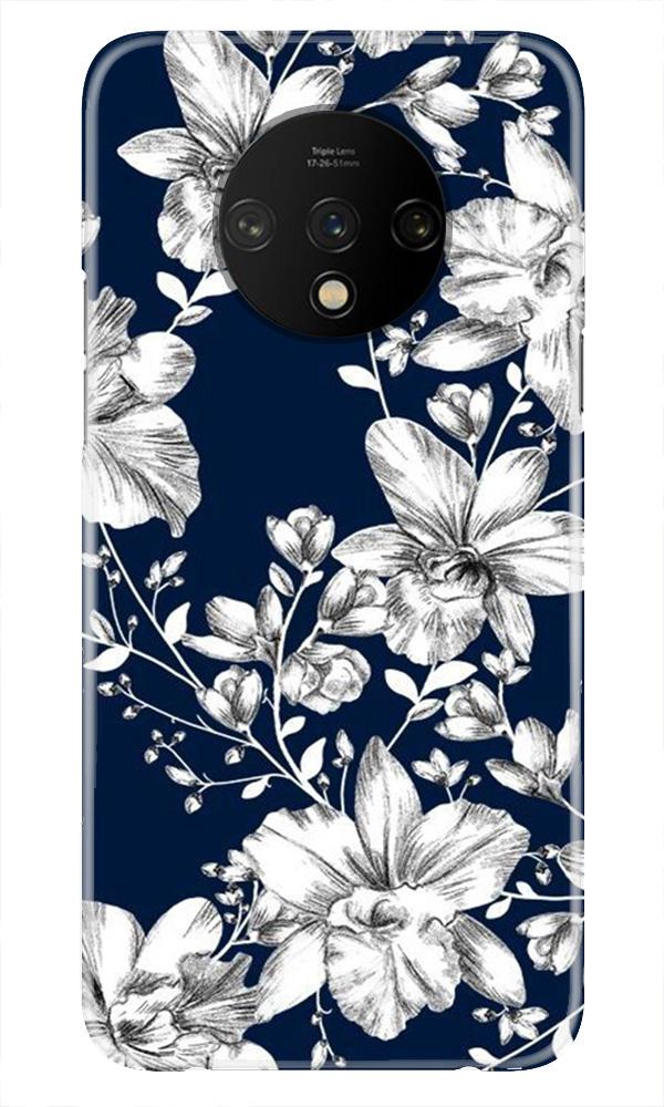 White flowers Blue Background Mobile Back Case for OnePlus 7T (Design - 14) White flowers Blue Background Case for OnePlus 7T