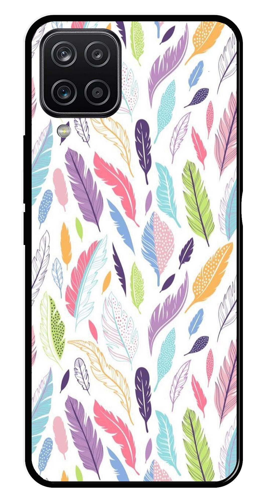 Colorful Feathers Metal Mobile Case for Samsung Galaxy A12 Colorful Feathers Metal Mobile Case for Samsung Galaxy A12 (Design No -06)