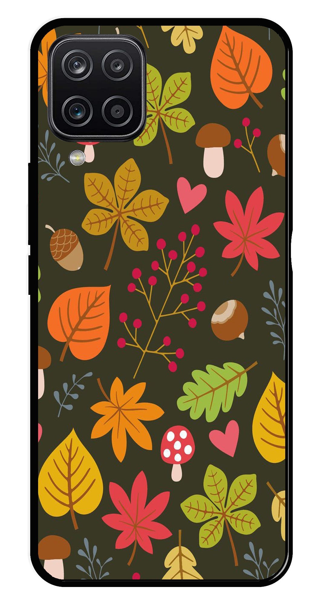 Leaves Design Metal Mobile Case for Samsung Galaxy A12 Leaves Design Metal Mobile Case for Samsung Galaxy A12 (Design No -51)