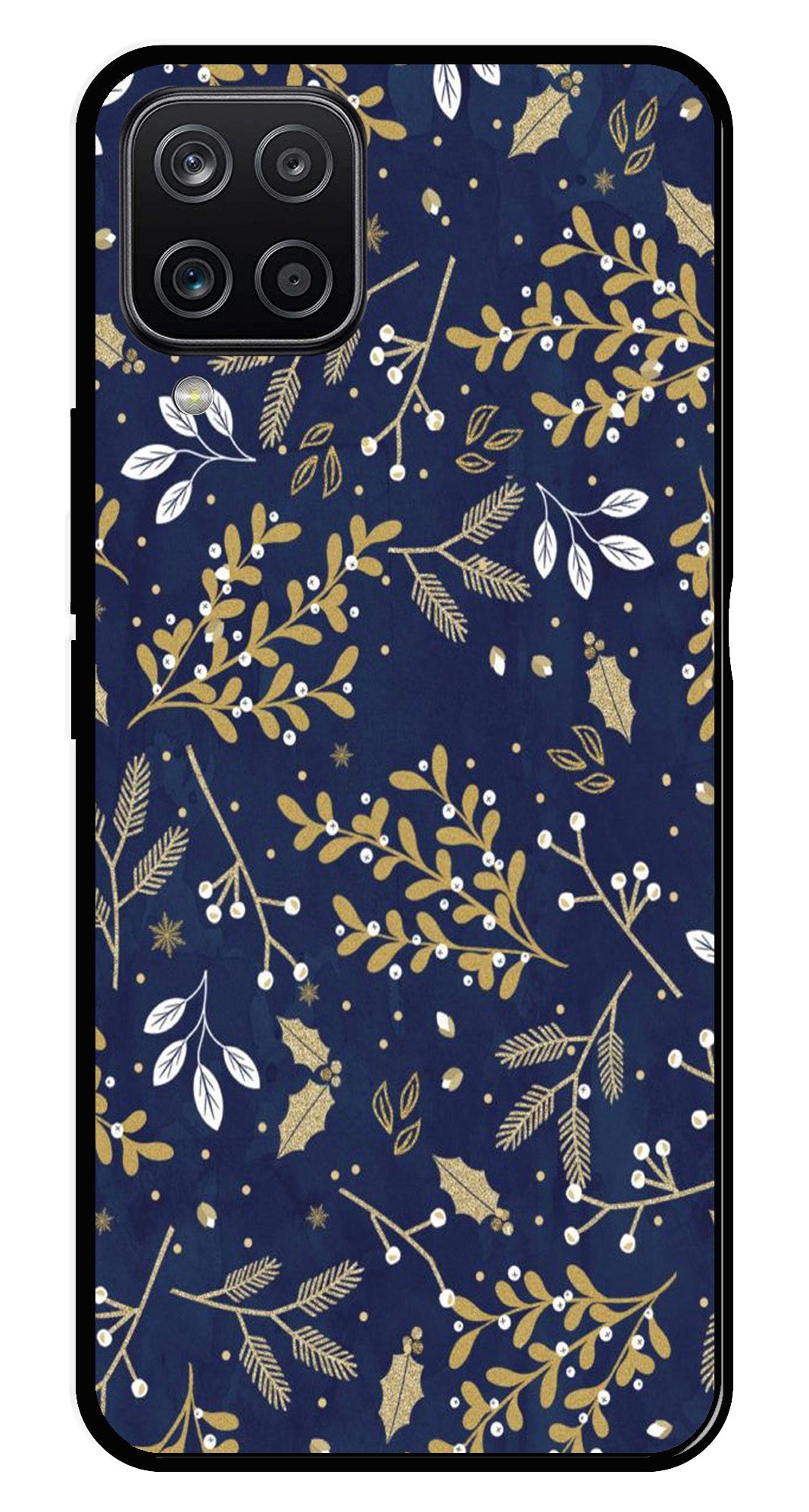 Floral Pattern Metal Mobile Case for Samsung Galaxy A12 (Design No -52)
