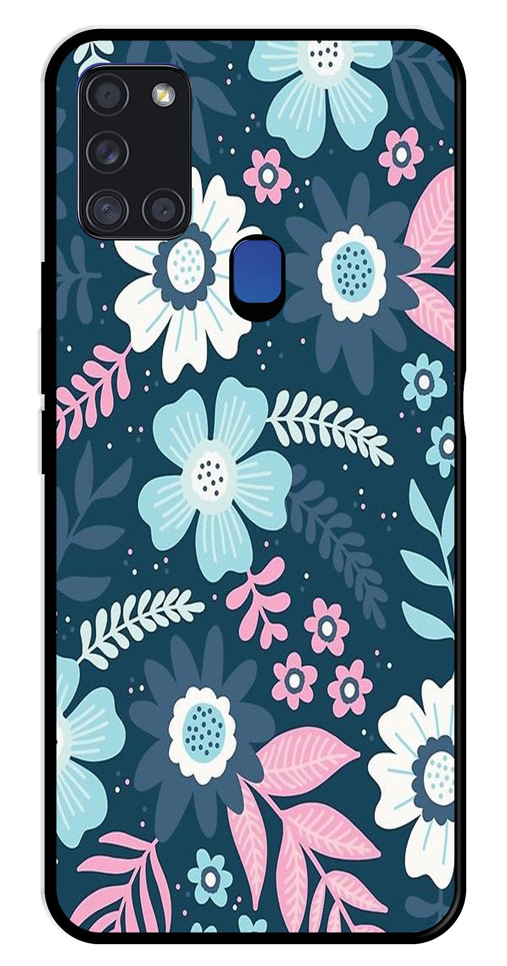 Flower Leaves Design Metal Mobile Case for Samsung Galaxy A21s (Design No -50)
