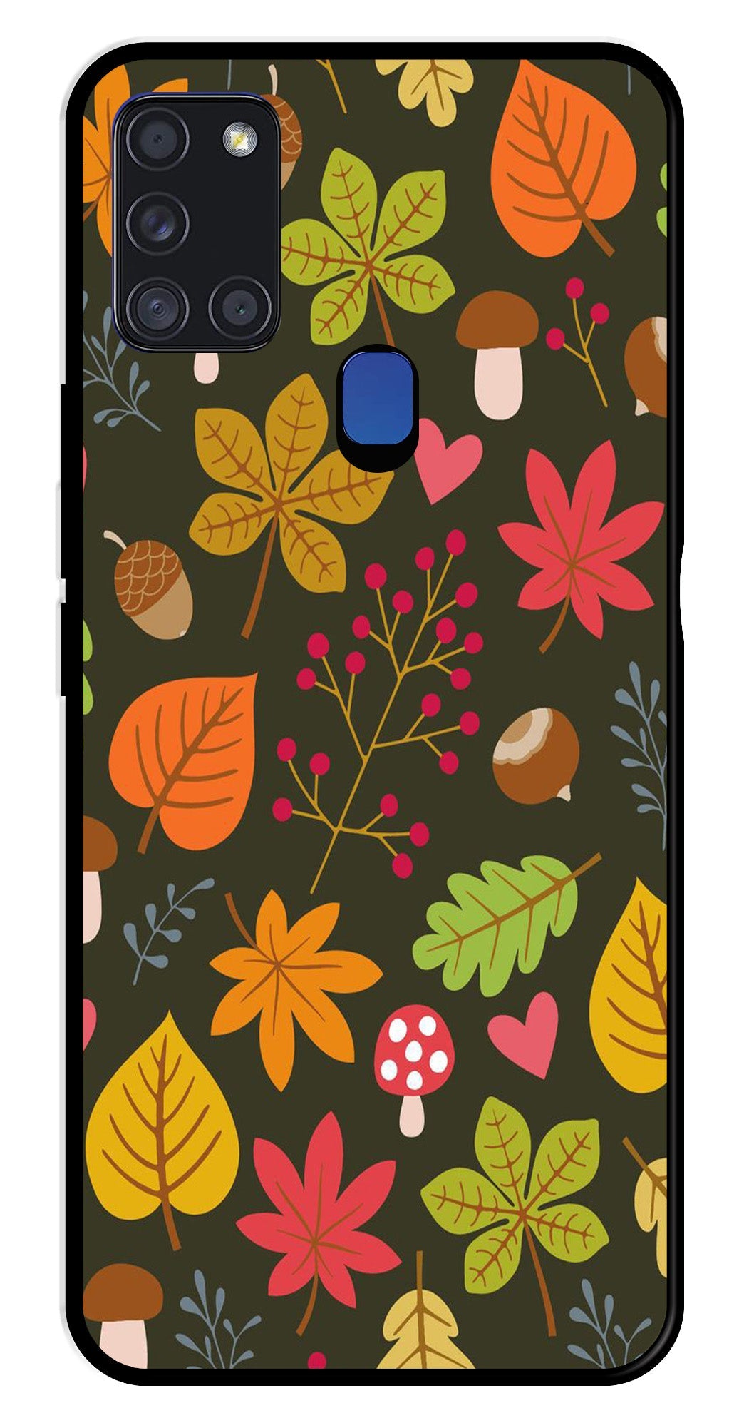 Leaves Design Metal Mobile Case for Samsung Galaxy A21s (Design No -51)