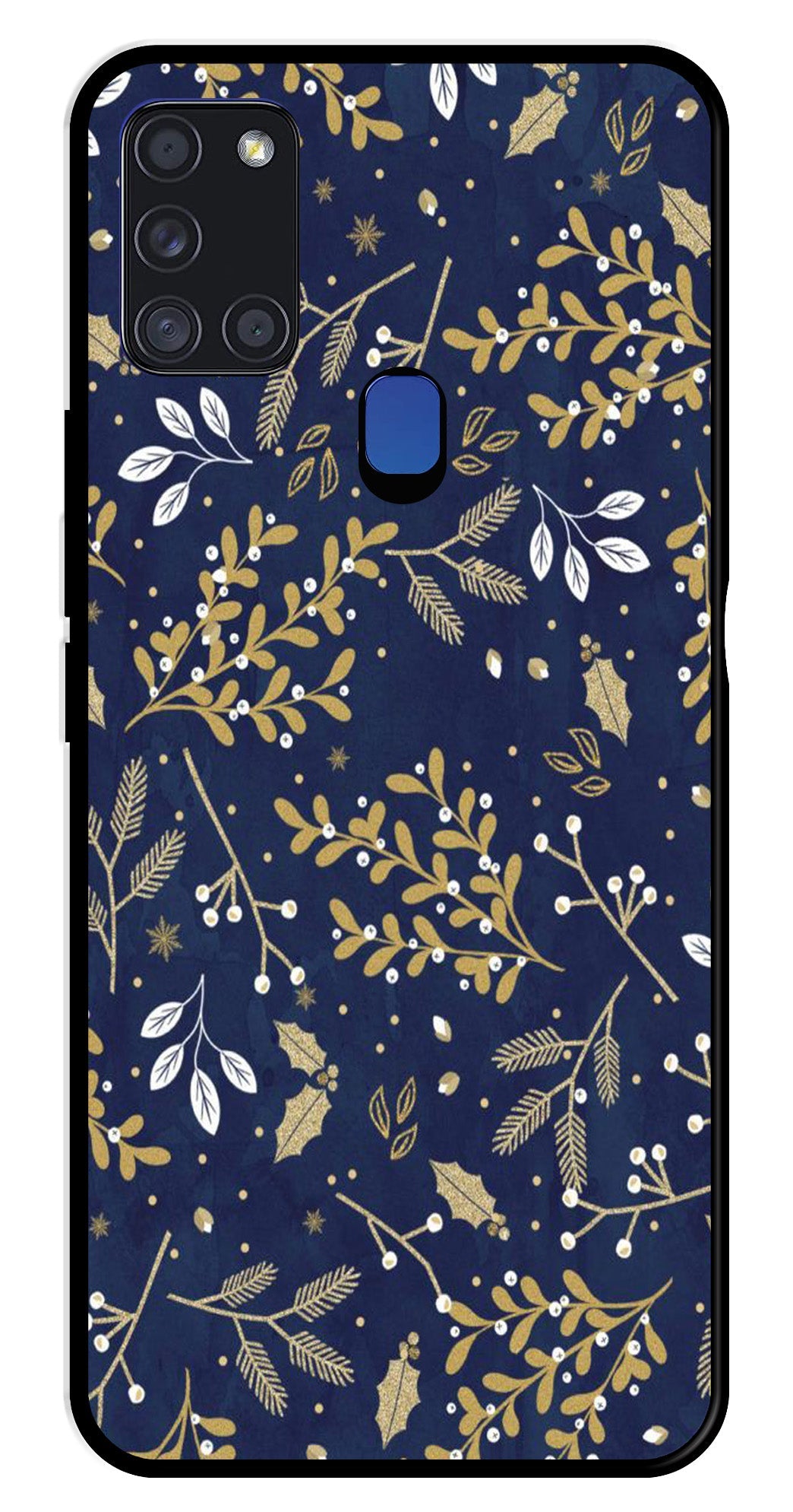 Floral Pattern Metal Mobile Case for Samsung Galaxy A21s (Design No -52)