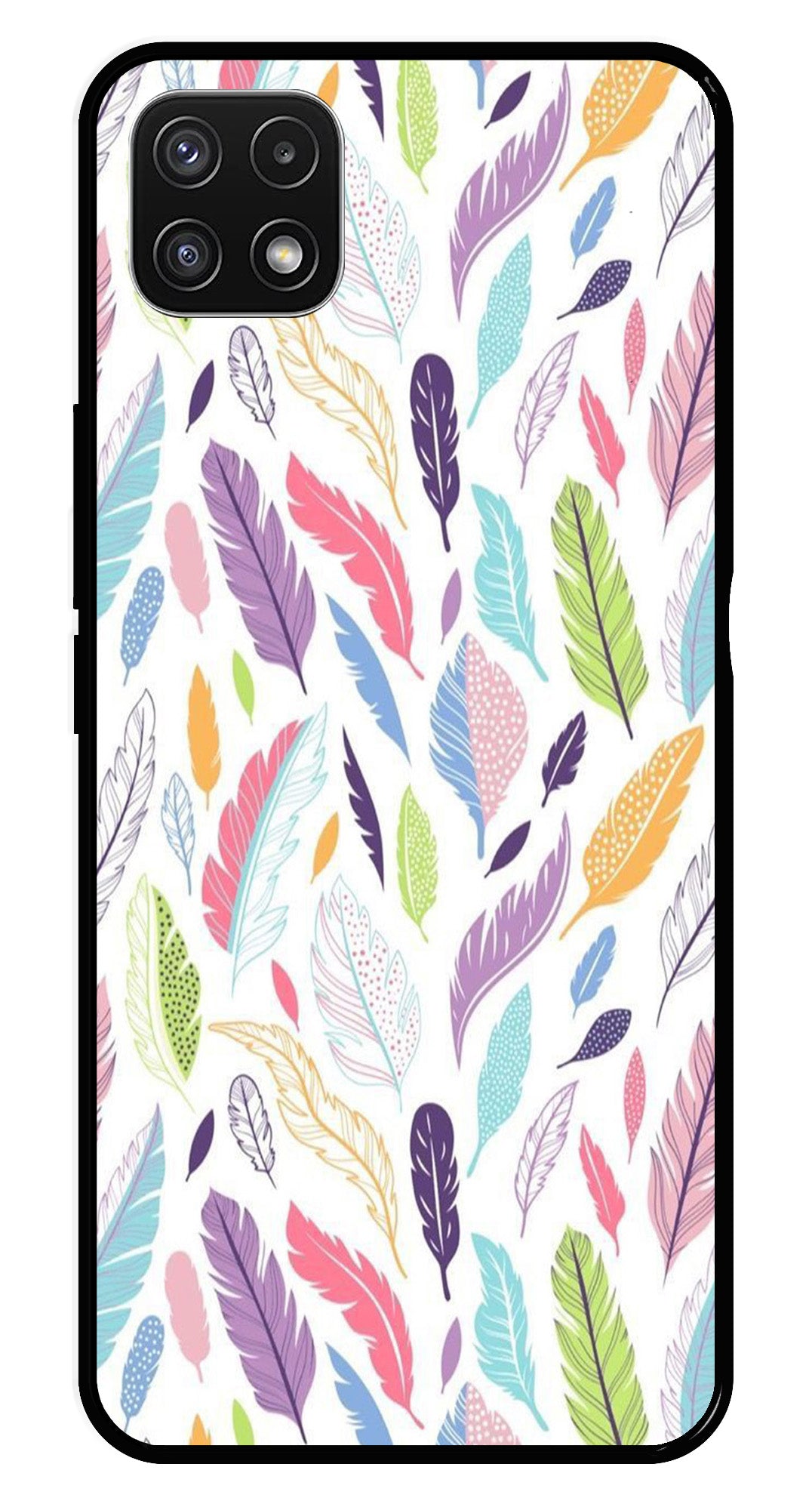 Colorful Feathers Metal Mobile Case for Samsung Galaxy A22 5G Colorful Feathers Metal Mobile Case for Samsung Galaxy A22 5G (Design No -06)