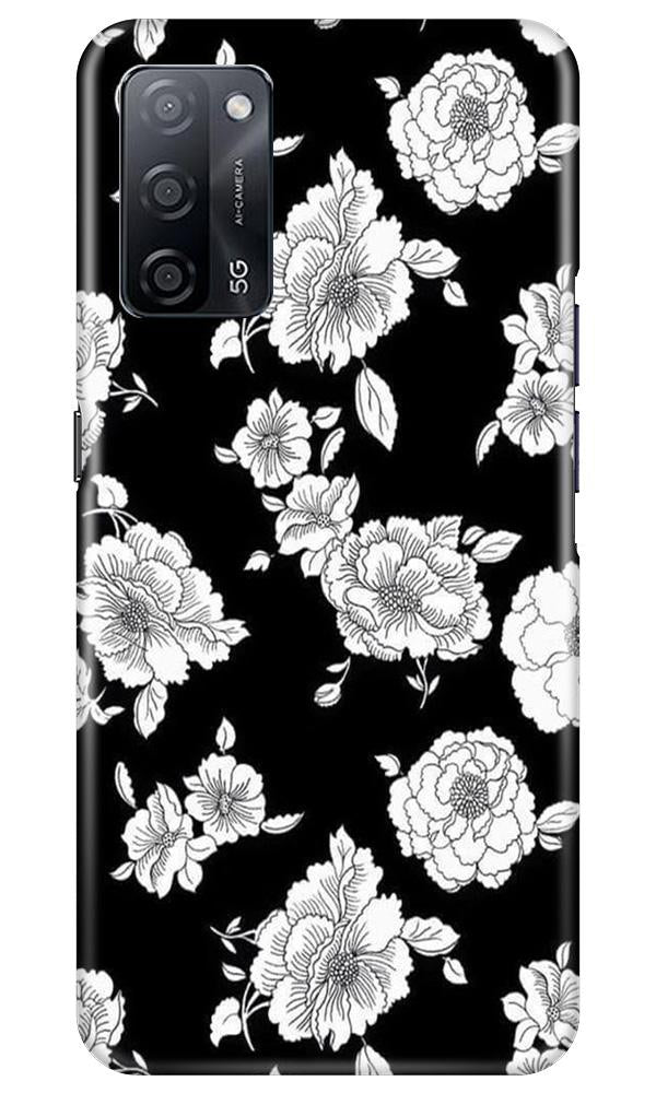 White flowers Black Background Mobile Back Case for Oppo A53s 5G (Design - 9) White flowers Black Background Case for Oppo A53s 5G