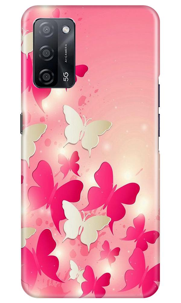 White Pick Butterflies Mobile Back Case for Oppo A53s 5G (Design - 28) White Pick Butterflies Case for Oppo A53s 5G