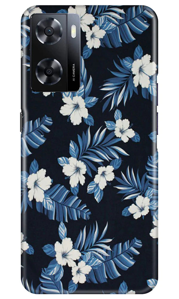 White flowers Blue Background2 Mobile Back Case for Oppo A57 2022 (Design - 15) White flowers Blue Background2 Case for Oppo A57 2022