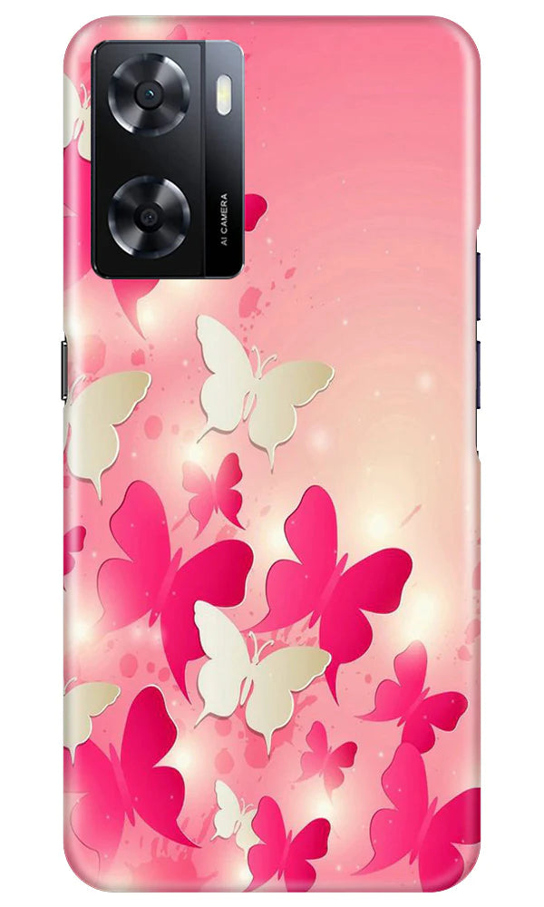 White Pick Butterflies Mobile Back Case for Oppo A57 2022 (Design - 28) White Pick Butterflies Case for Oppo A57 2022