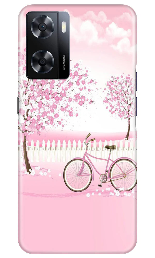 Pink Flowers Cycle Mobile Back Case for Oppo A57 2022 (Design - 102) Pink Flowers Cycle Case for Oppo A57 2022 (Design - 102)