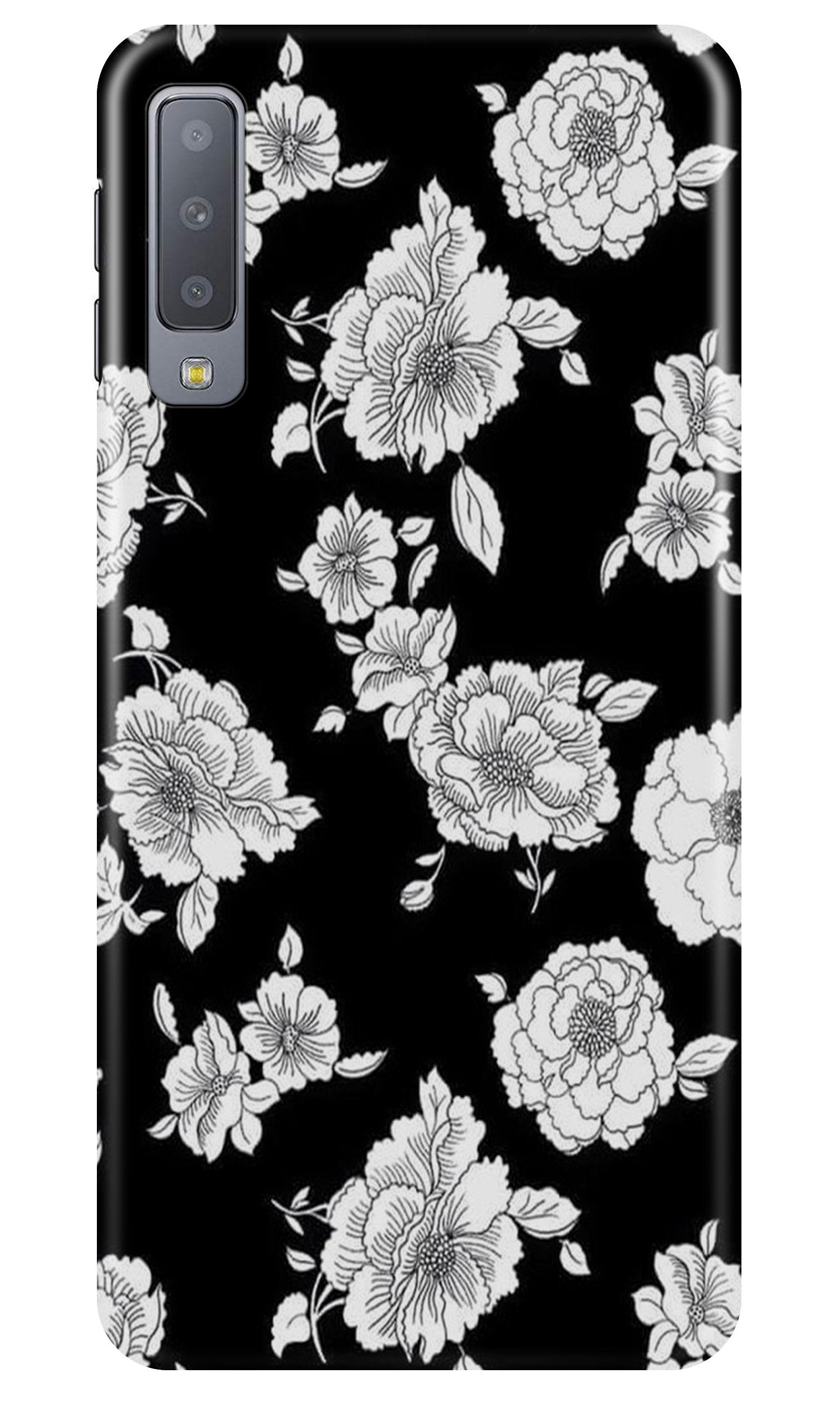 White flowers Black Background Case for Samsung Galaxy A70