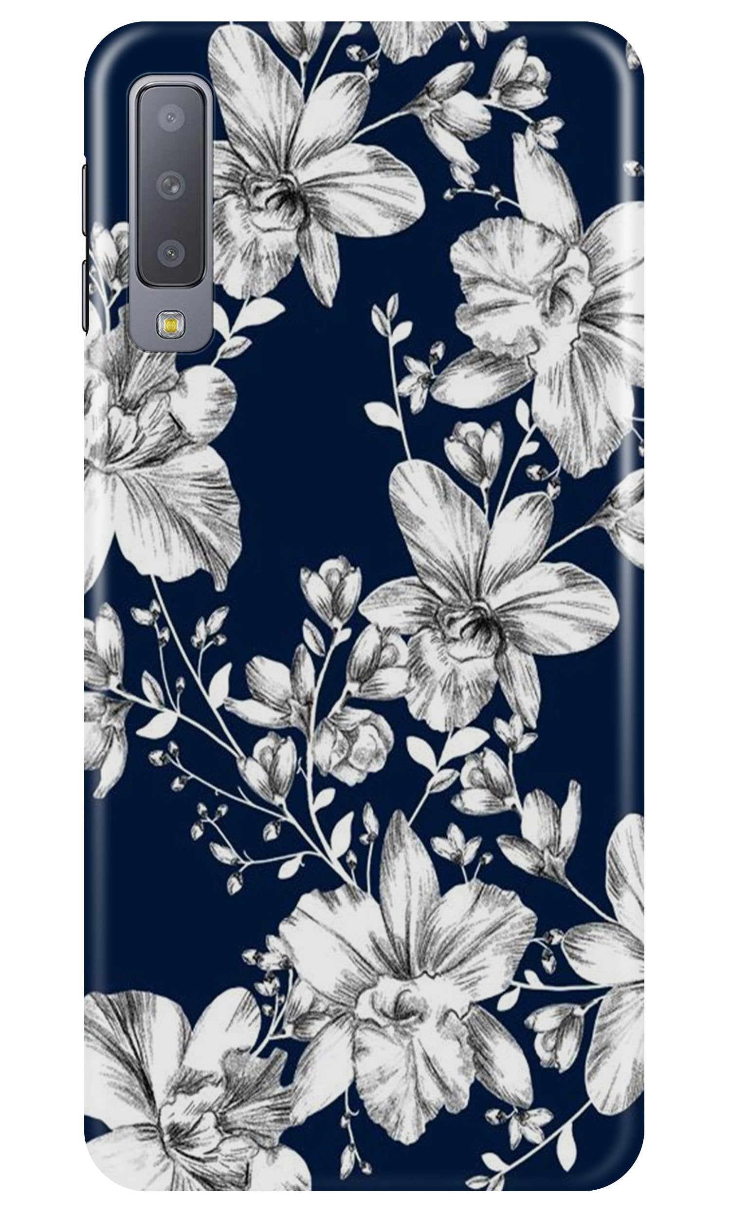 White flowers Blue Background Case for Samsung Galaxy A70