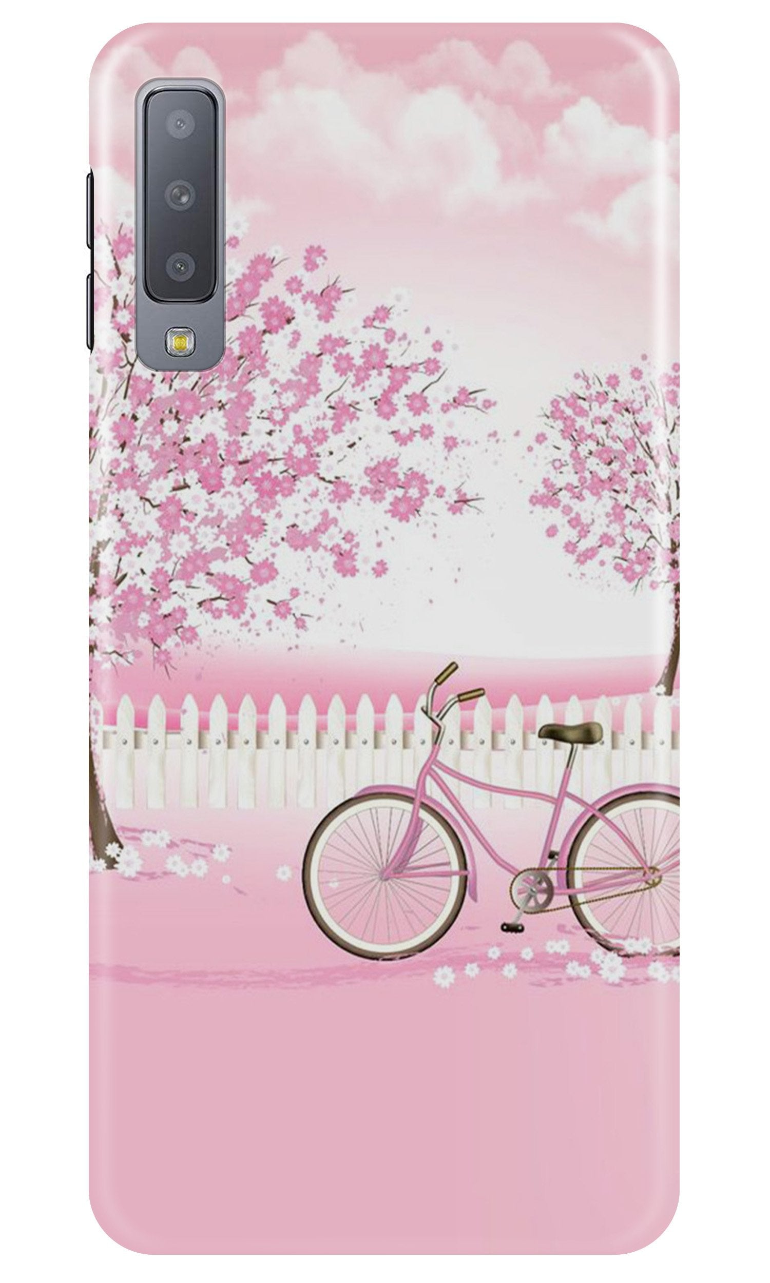 Pink Flowers Cycle Mobile Back Case for Samung Galaxy A70s (Design - 102) Pink Flowers Cycle Case for Samung Galaxy A70s (Design - 102)
