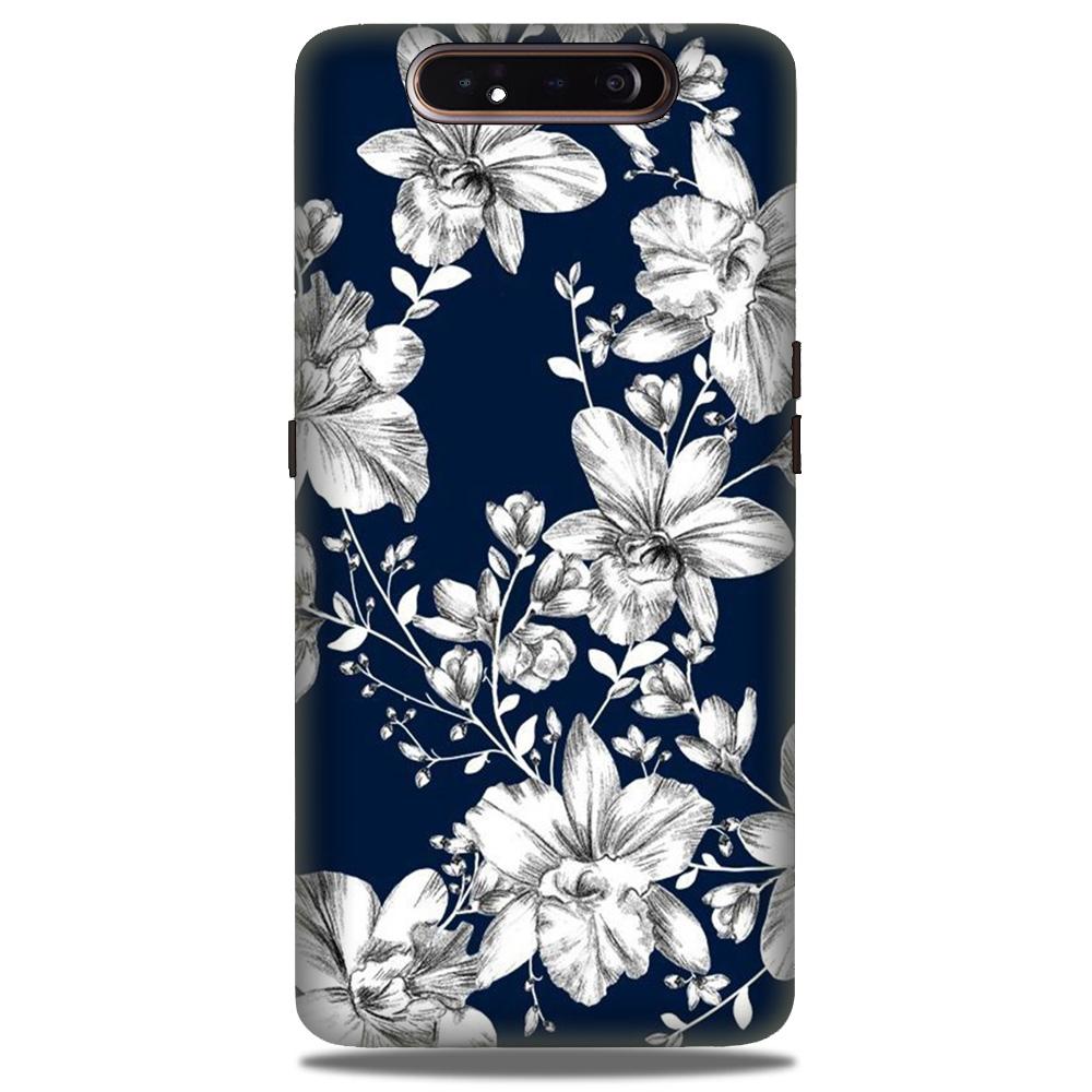 White flowers Blue Background Case for Samsung Galaxy A80 White flowers Blue Background Case for Samsung Galaxy A80