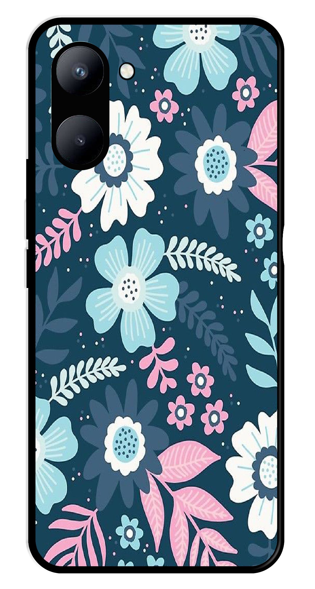 Flower Leaves Design Metal Mobile Case for Realme C33 (Design No -50)