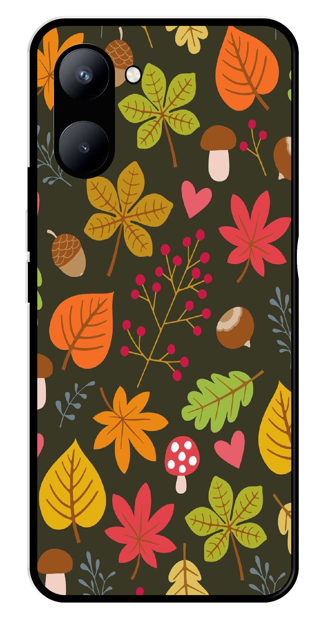 Leaves Design Metal Mobile Case for Realme C33 (Design No -51)