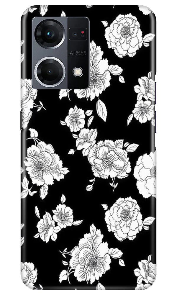 White flowers Black Background Mobile Back Case for Oppo F21 Pro 4G (Design - 9) White flowers Black Background Case for Oppo F21 Pro 4G