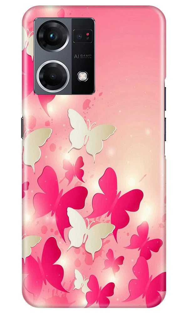 White Pick Butterflies Mobile Back Case for Oppo F21 Pro 4G (Design - 28) White Pick Butterflies Case for Oppo F21 Pro 4G