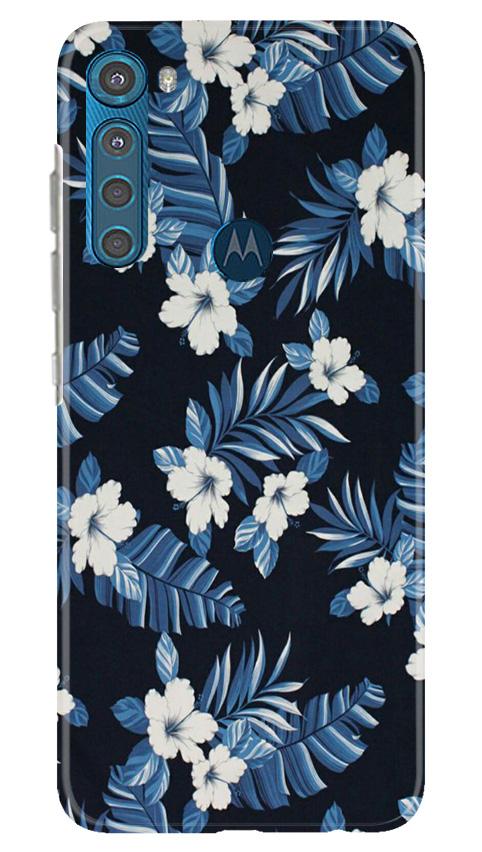 White flowers Blue Background2 Mobile Back Case for Moto One Fusion Plus (Design - 15) White flowers Blue Background2 Case for Moto One Fusion Plus