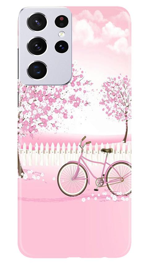 Pink Flowers Cycle Mobile Back Case for Samsung Galaxy S21 Ultra (Design - 102) Pink Flowers Cycle Case for Samsung Galaxy S21 Ultra (Design - 102)