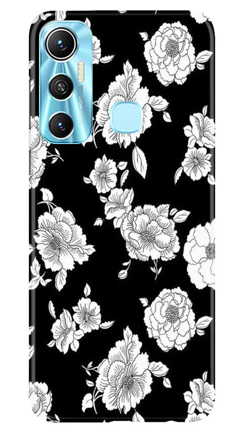 White flowers Black Background Mobile Back Case for Infinix Hot 11 (Design - 9) White flowers Black Background Case for Infinix Hot 11