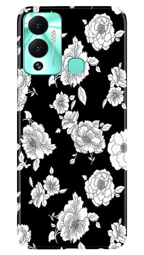 White flowers Black Background Mobile Back Case for Infinix Hot 12 Play (Design - 9) White flowers Black Background Case for Infinix Hot 12 Play