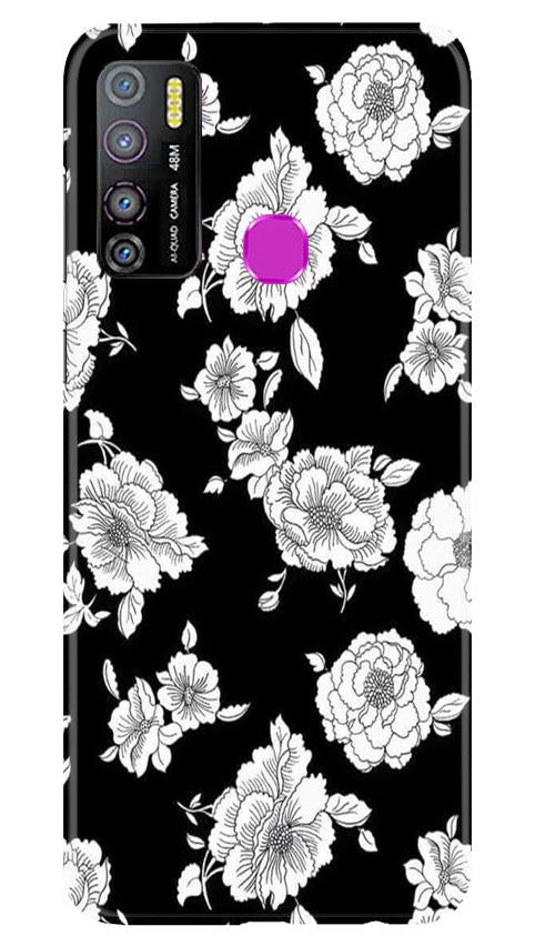 White flowers Black Background Mobile Back Case for Infinix Hot 9 Pro (Design - 9) White flowers Black Background Case for Infinix Hot 9 Pro