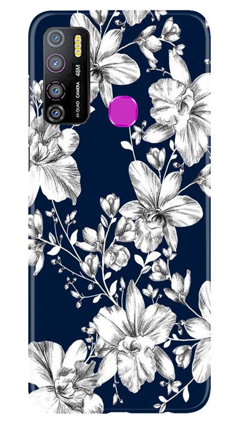 White flowers Blue Background Mobile Back Case for Infinix Hot 9 Pro (Design - 14) White flowers Blue Background Case for Infinix Hot 9 Pro