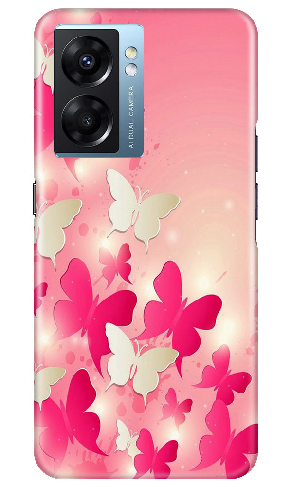 White Pick Butterflies Mobile Back Case for Oppo K10 5G (Design - 28) White Pick Butterflies Case for Oppo K10 5G