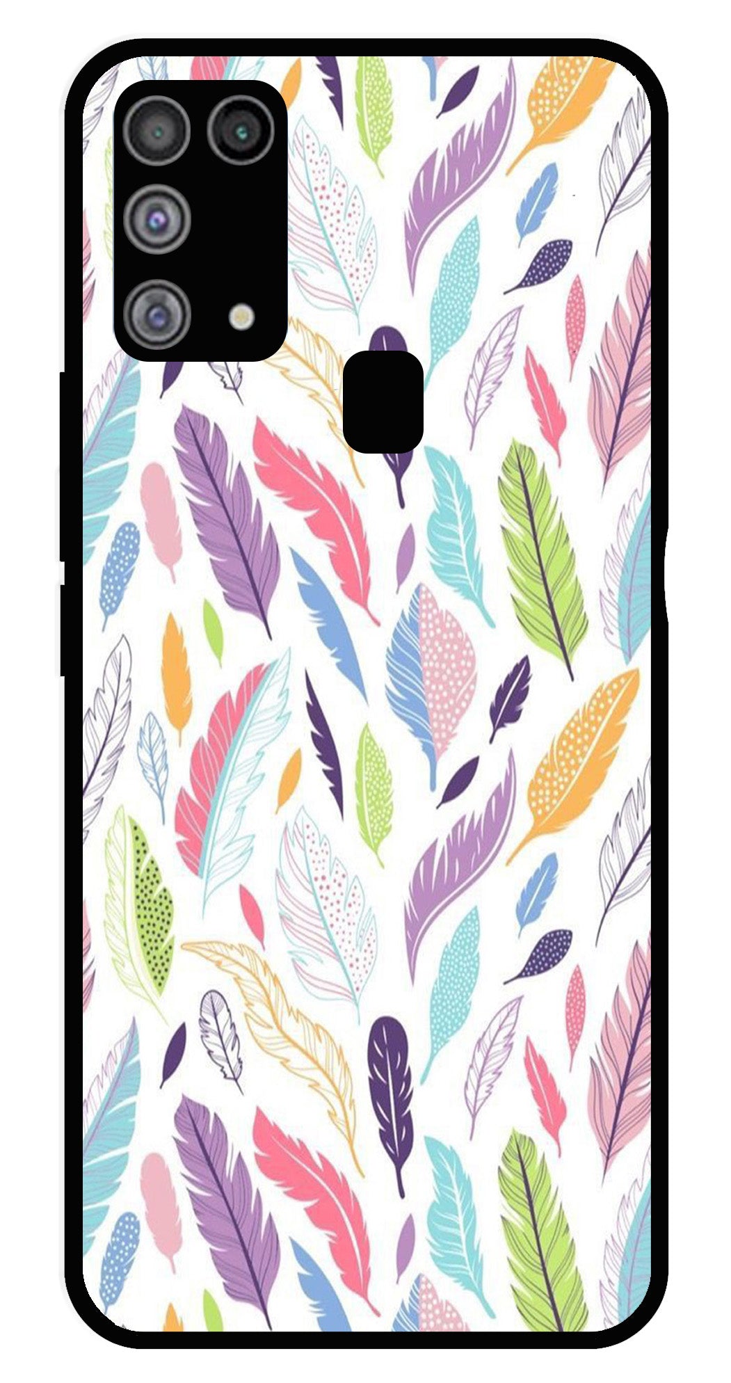 Colorful Feathers Metal Mobile Case for Samsung Galaxy M31 Colorful Feathers Metal Mobile Case for Samsung Galaxy M31 (Design No -06)