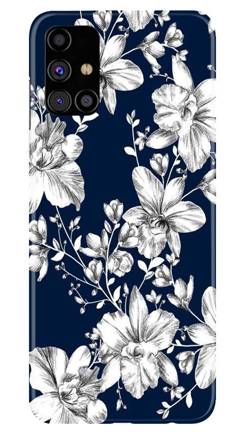 White flowers Blue Background Mobile Back Case for Samsung Galaxy M31s (Design - 14) White flowers Blue Background Case for Samsung Galaxy M31s