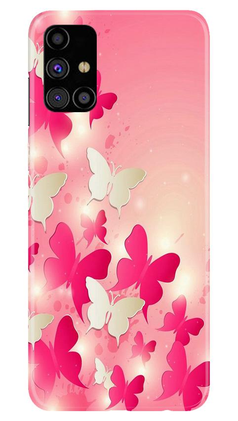White Pick Butterflies Mobile Back Case for Samsung Galaxy M31s (Design - 28) White Pick Butterflies Case for Samsung Galaxy M31s