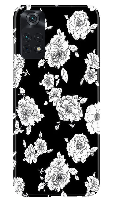 White flowers Black Background Mobile Back Case for Poco M4 Pro 4G (Design - 9) White flowers Black Background Case for Poco M4 Pro 4G