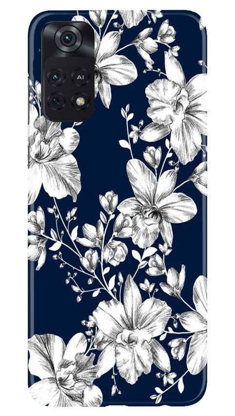 White flowers Blue Background Mobile Back Case for Poco M4 Pro 4G (Design - 14) White flowers Blue Background Case for Poco M4 Pro 4G