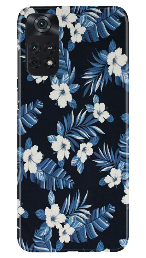 White flowers Blue Background2 Mobile Back Case for Poco M4 Pro 4G (Design - 15) White flowers Blue Background2 Case for Poco M4 Pro 4G