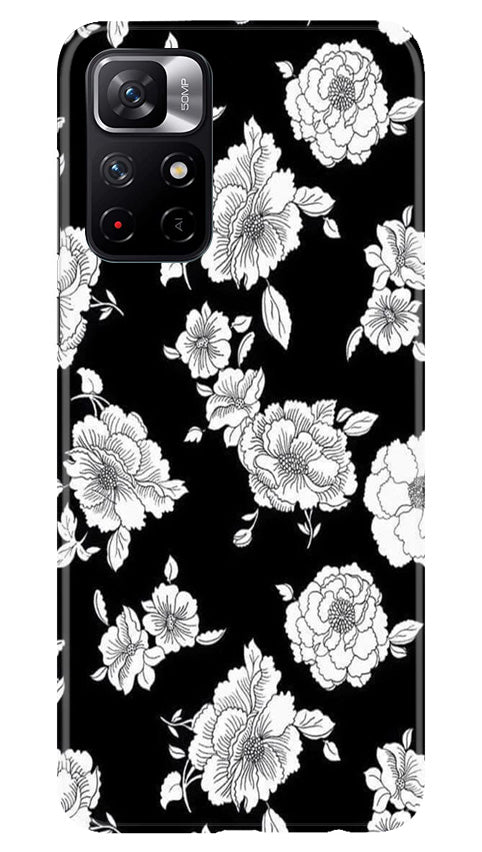 White flowers Black Background Mobile Back Case for Poco M4 Pro 5G (Design - 9) White flowers Black Background Case for Poco M4 Pro 5G