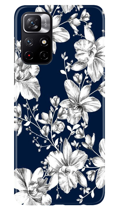 White flowers Blue Background Mobile Back Case for Poco M4 Pro 5G (Design - 14) White flowers Blue Background Case for Poco M4 Pro 5G