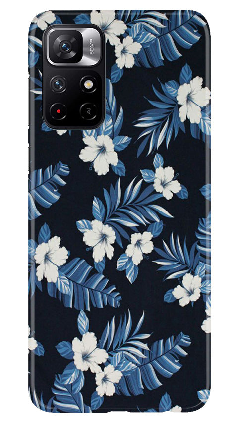 White flowers Blue Background2 Mobile Back Case for Poco M4 Pro 5G (Design - 15) White flowers Blue Background2 Case for Poco M4 Pro 5G