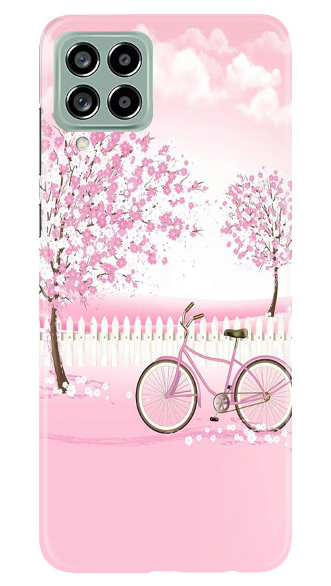 Pink Flowers Cycle Mobile Back Case for Samsung Galaxy M53 5G (Design - 102) Pink Flowers Cycle Case for Samsung Galaxy M53 5G (Design - 102)