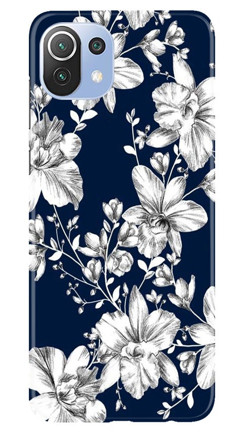 White flowers Blue Background Mobile Back Case for Mi 11 5G (Design - 14) White flowers Blue Background Case for Mi 11 5G