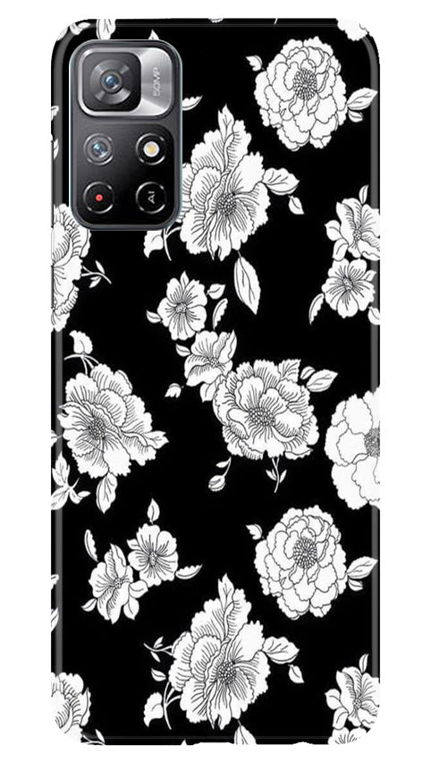 White flowers Black Background Mobile Back Case for Redmi Note 11 (Design - 9) White flowers Black Background Case for Redmi Note 11