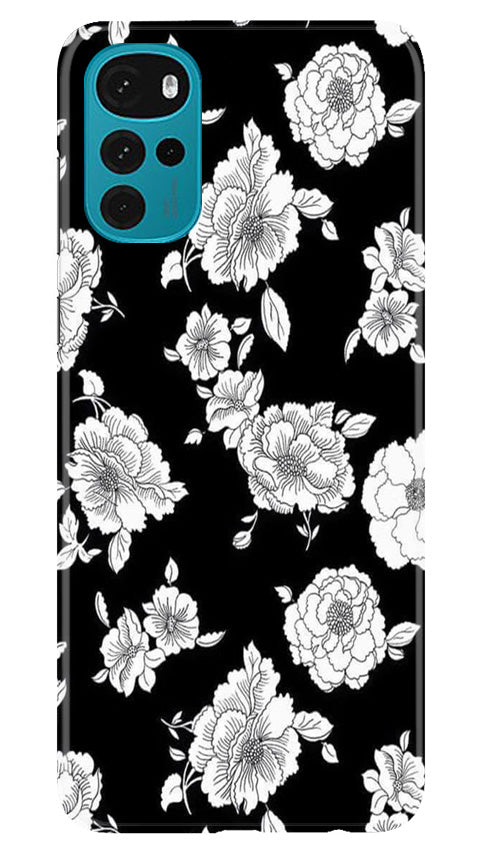 White flowers Black Background Mobile Back Case for Moto G22 (Design - 9) White flowers Black Background Case for Moto G22