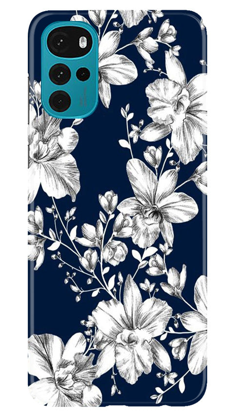 White flowers Blue Background Mobile Back Case for Moto G22 (Design - 14) White flowers Blue Background Case for Moto G22