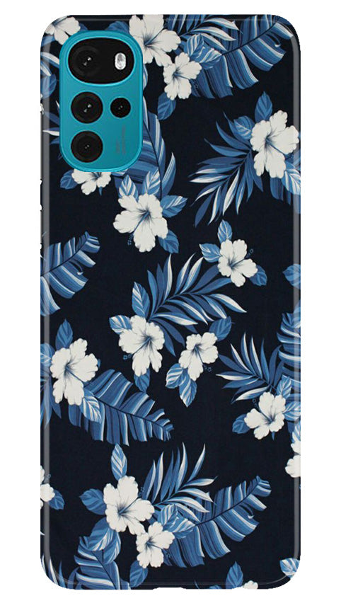 White flowers Blue Background2 Mobile Back Case for Moto G22 (Design - 15) White flowers Blue Background2 Case for Moto G22