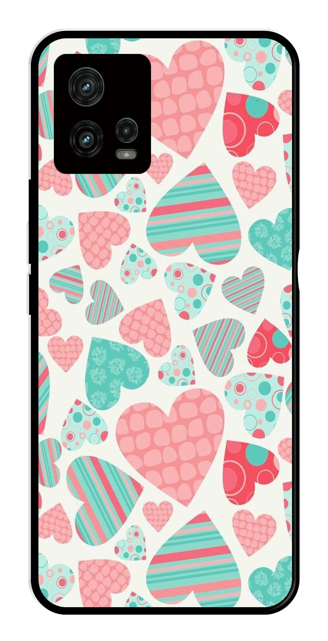 Hearts Pattern Metal Mobile Case for Moto Edge 30 Fusion 5G Hearts Pattern Metal Mobile Case for Moto Edge 30 Fusion 5G (Design No -22)