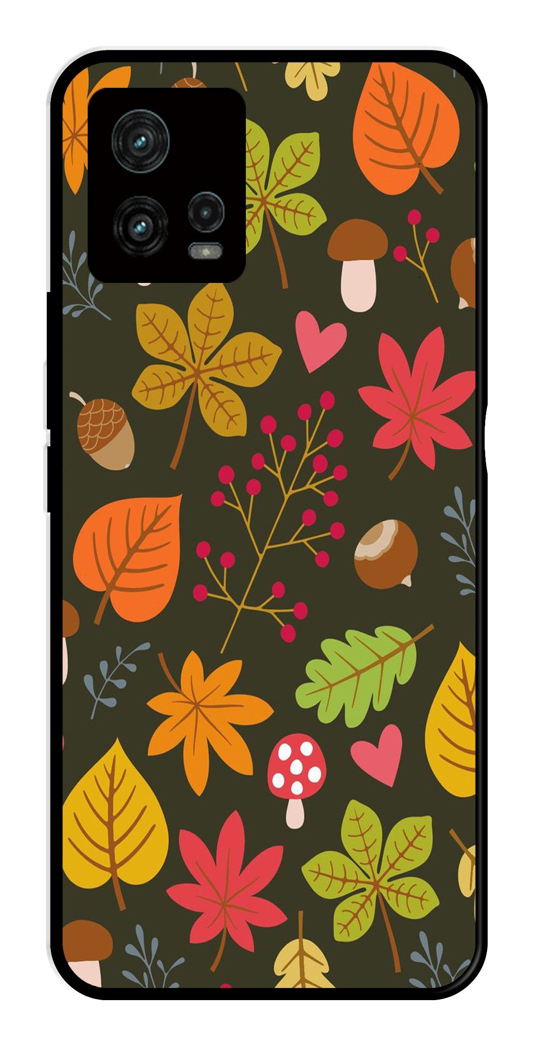 Leaves Design Metal Mobile Case for Moto G72 5G (Design No -51)