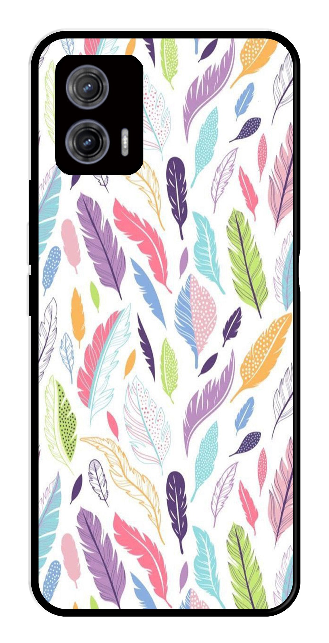 Colorful Feathers Metal Mobile Case for Moto G73 5G Colorful Feathers Metal Mobile Case for Moto G73 5G (Design No -06)