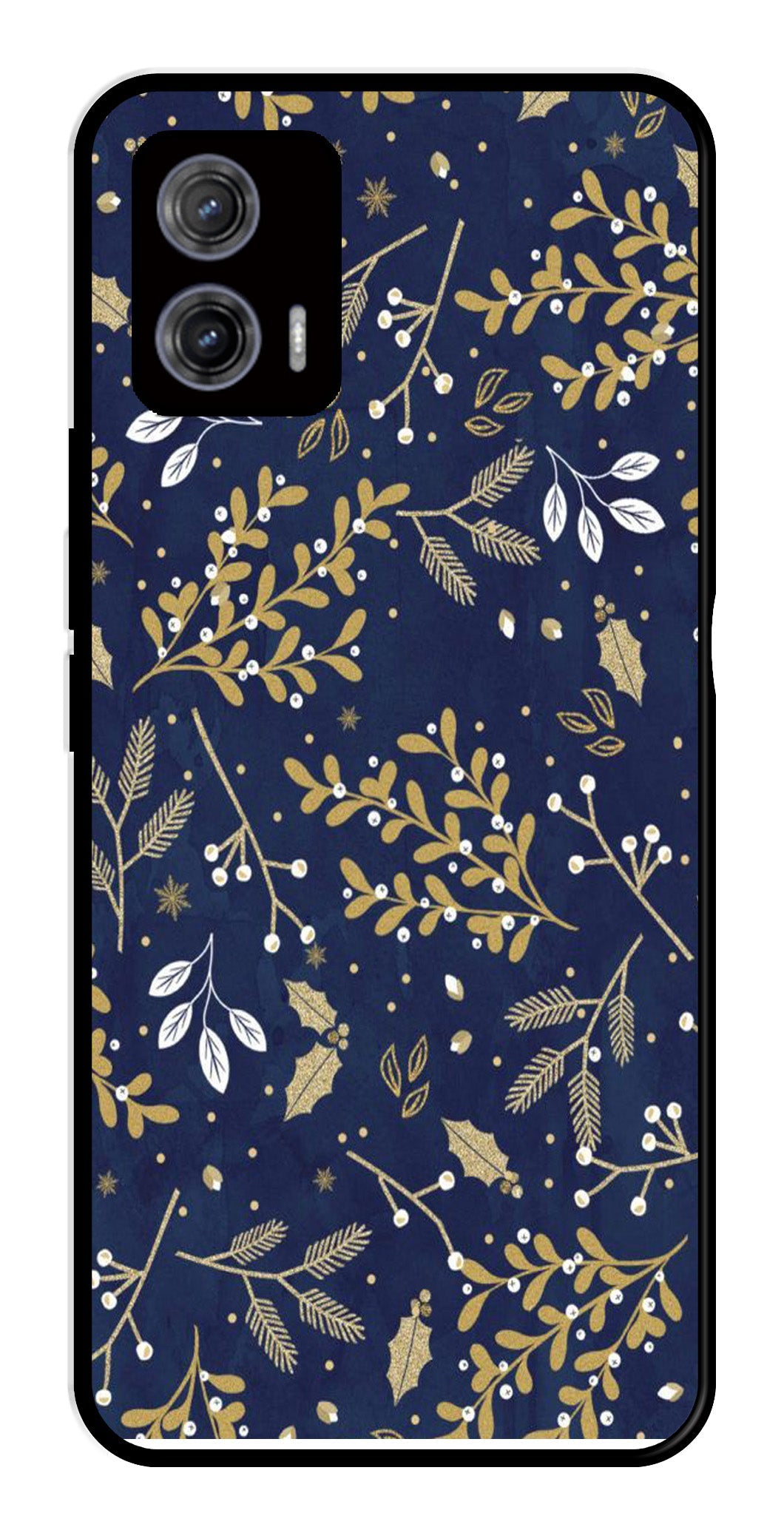 Floral Pattern Metal Mobile Case for Moto G73 5G (Design No -52)